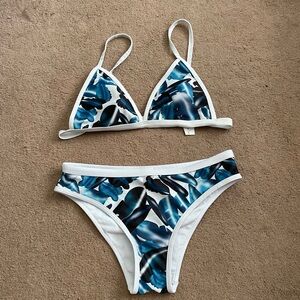 Blue and White Floral Bikini